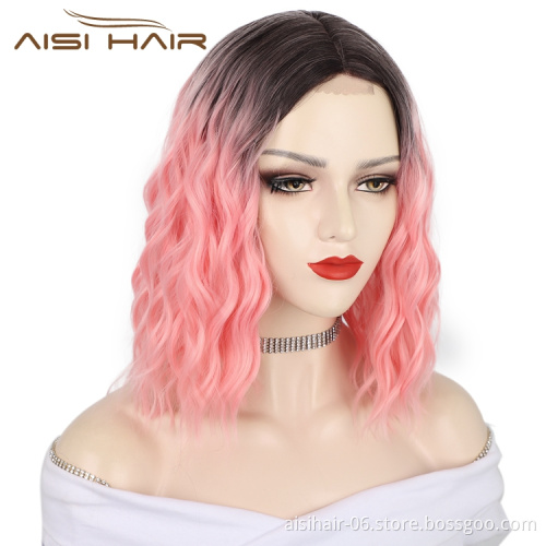 Aisi Hair Wholesale For Women Ombre Pre Plucked Deep Wave Heat Resistant Short Bob Cut Wigs Lace Front Synthetic